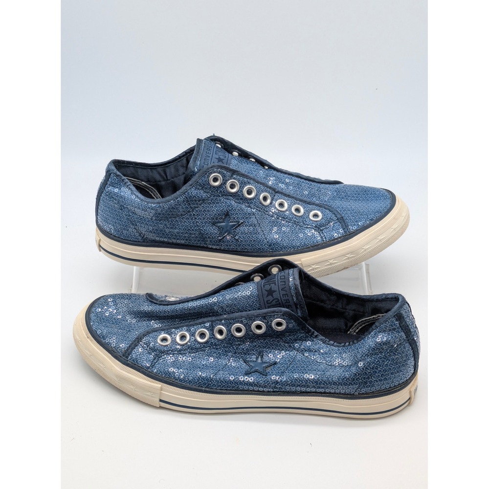 Converse One Star Women Size 10 Blue Sequin Low Top Sneakers Lace Free Shoes